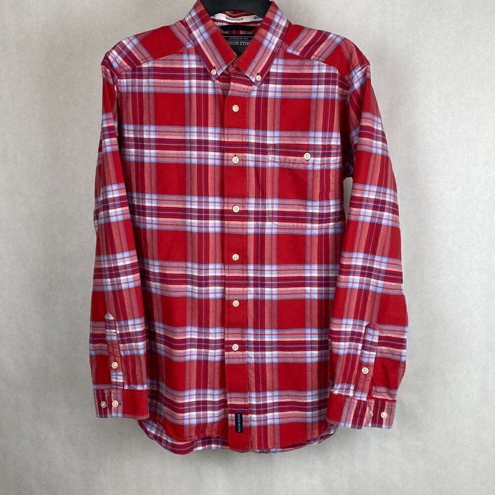 Rough Stock Panhandle Slim Button Down Shirt Mens Size M Long Sleeve Red Blue Pl
